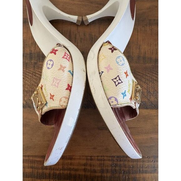 Louis Vuitton Y2K Murakami White Multicolor LV Buckle Mule Sandals Heels EU 40 - Picture 5 of 15